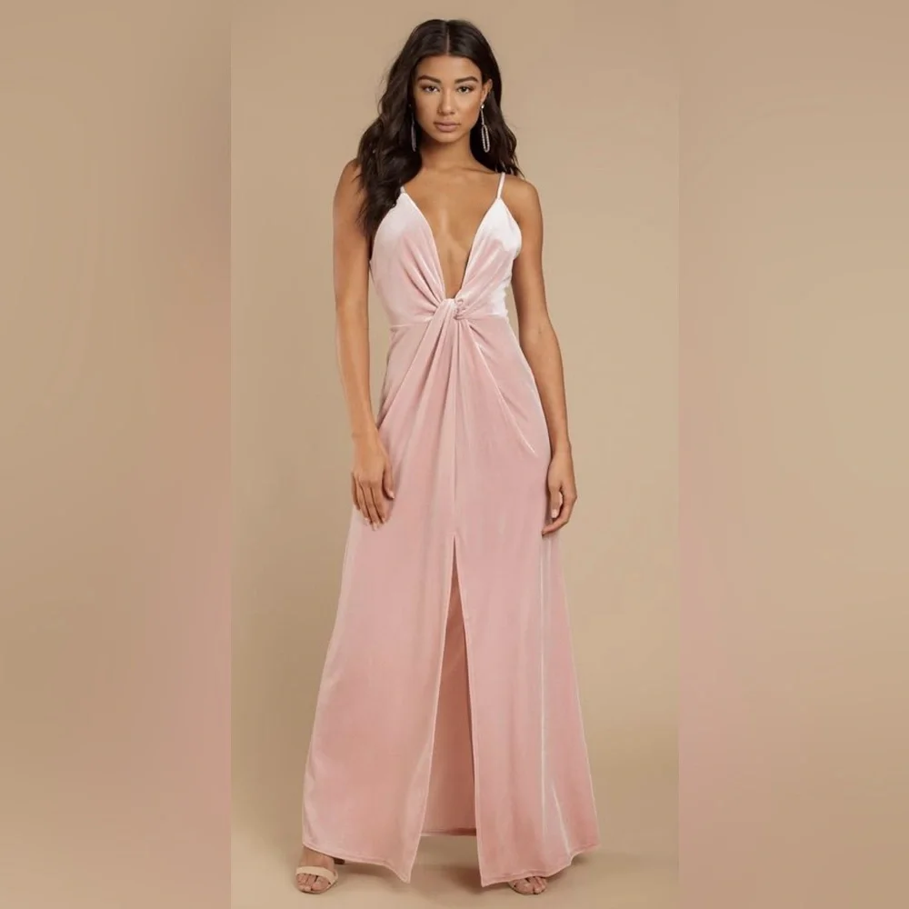 TOBI rose velvet twist front deep plunge maxi dress S NWT - Picture 1 of 12